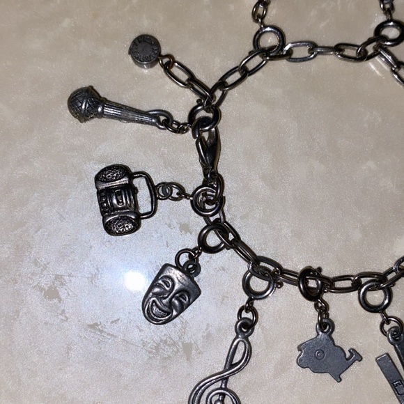 Vintage Sterling Silver Laugh Now Cry Later Music Themed Charm Bracelet - Picture 2 of 8